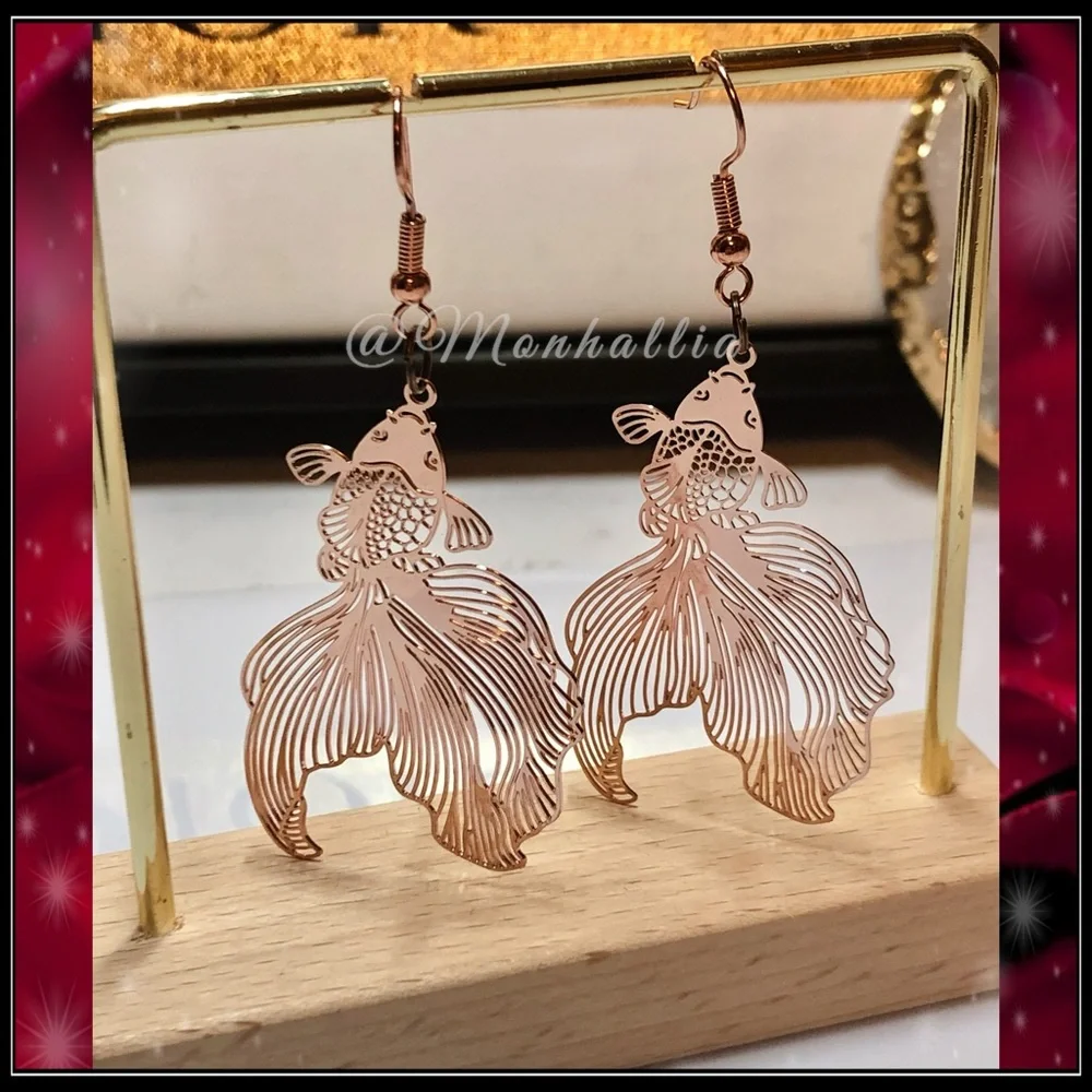 Clearance! Rose Gold laser chrome plate koi beta tropical ocean fish Pisces